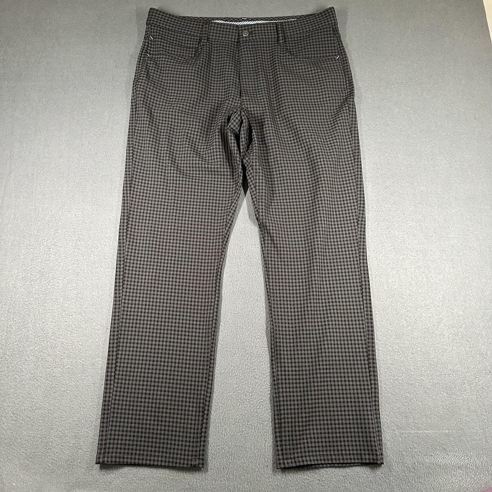 FootJoy Athletic Fit Pants Mens 35x30 Gray Check Golf Stretch Casual Khakis